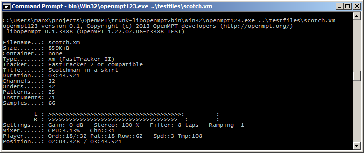 openmpt123 screenshot on windows