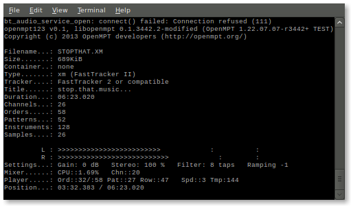 openmpt123 screenshot on linux